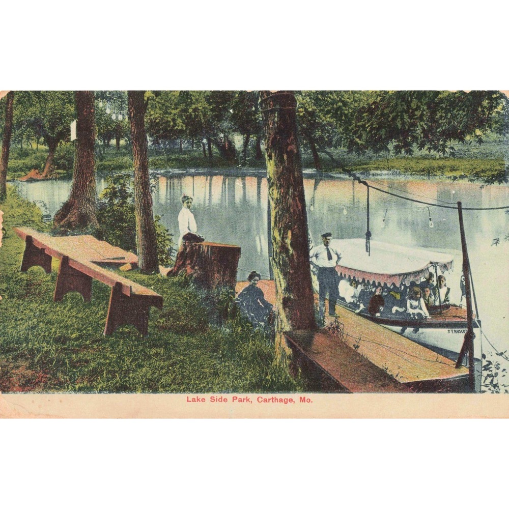 Vintage 1908 Lake Side Park Carthage Missouri Postcard Litho-Chrome MO VG - Picture 1 of 2